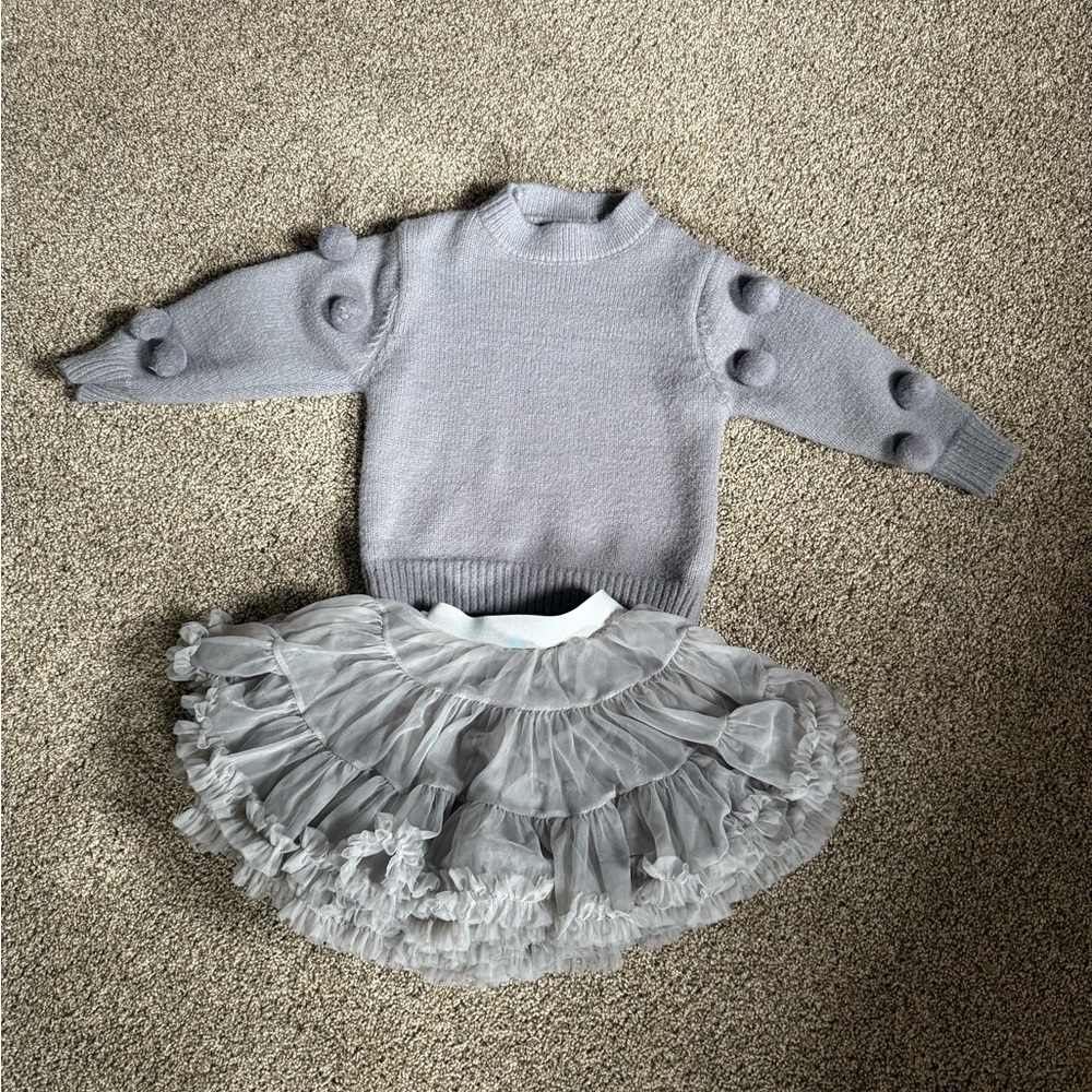 SHEIN Lavender Knit Sweater with Ruffle Tulle Skirt Set